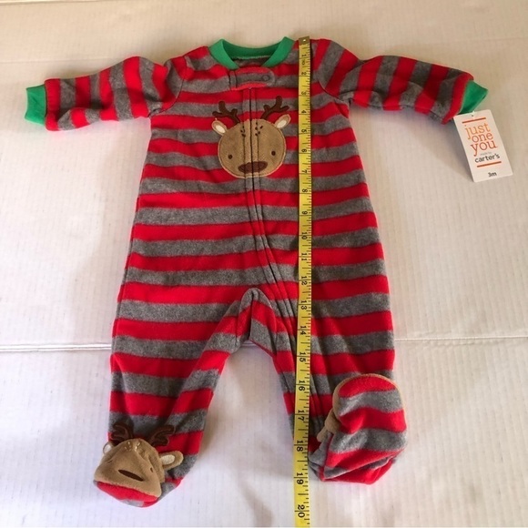 Carter’s Just One You Baby Boys' Reindeer Striped Fleece Footies Size 3M - Picture 12 of 13